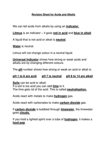 Acids and alkali revision