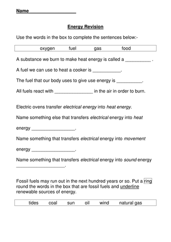 year 8 energy revision teaching resources