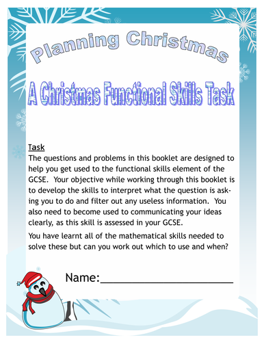 Planning Christmas Function Skills Task