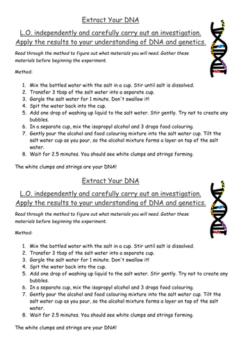 DNA Extraction Activity | Teaching Resources