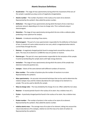 ASAtom Structure and Mass Spectrometry Definitions