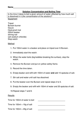 Boiling worksheet
