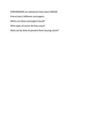 Carcinogens worksheet