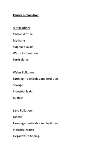 Pollution worksheet | Teaching Resources