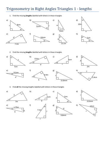 Trigonometry in Right Angled Triangles - lengths | Teaching Resources