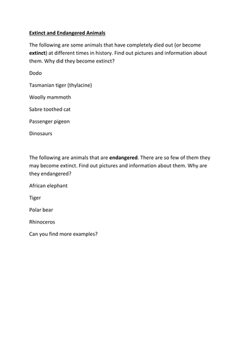 Extinct and endangered animals