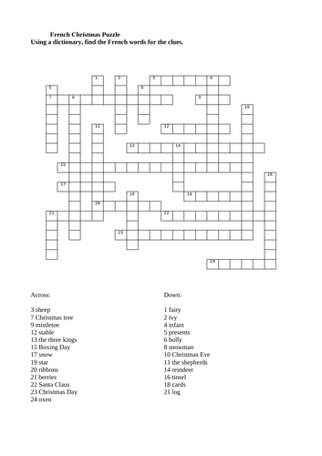 English to French crossword puzzle