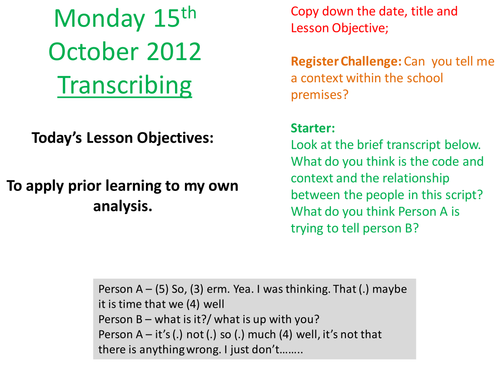 Spoken Language Study Lesson 8 Writing about SL