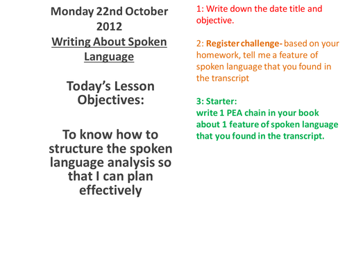 Spoken Language Study Lesson 11 Planning Sheet