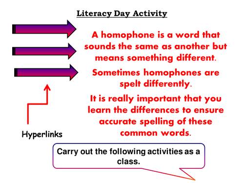 Homophones Starter for Literacy In lessons / Form