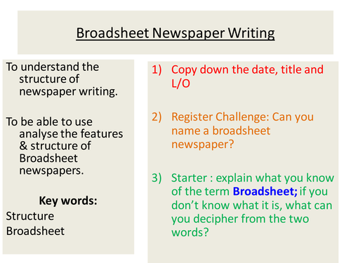 Year 11 Newspaper Writing and Features