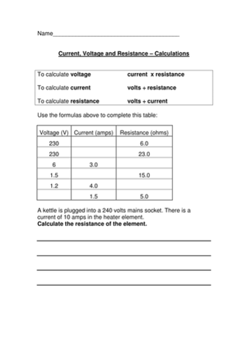 Resistance calculations | Teaching Resources