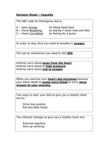 Casualty revision sheet