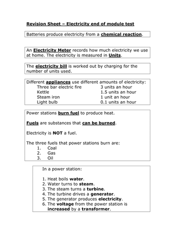 electricity revision