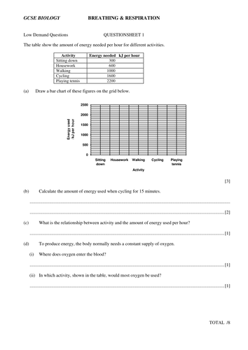 GCSE breathing questions and answers | Teaching Resources