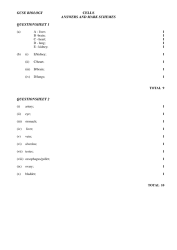 GCSE Cells questions and answers