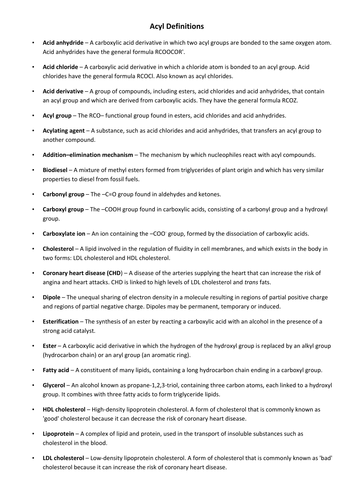 A2 Acyl Chemistry - Definitions