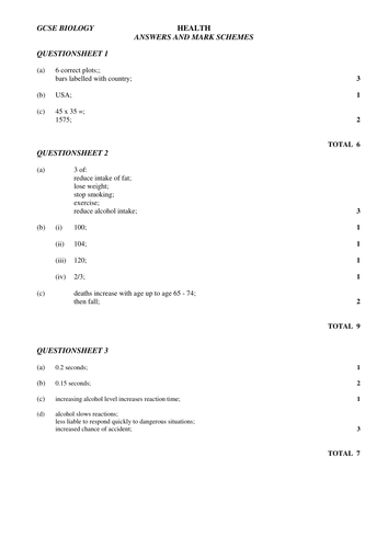 GCSE health questions and answers