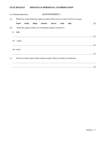 GCSE nervous system questions and answers