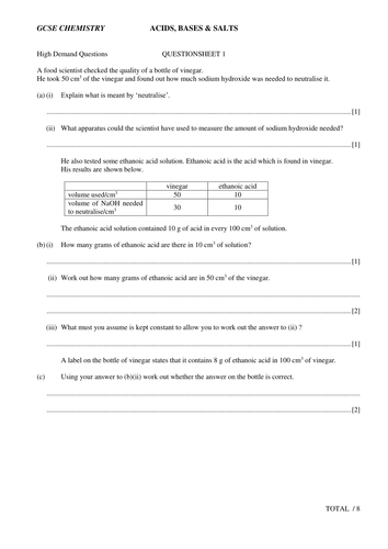 GCSE acid questions and answers