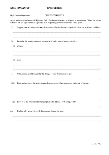 GCSE energetics questions and answers