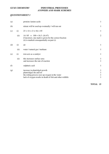GCSE industrial questions and answers