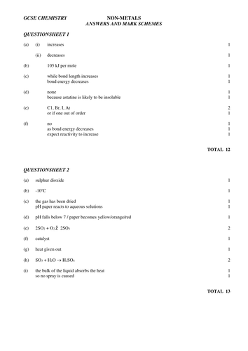 GCSE metals and non metals questions
