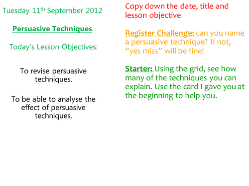 Text Types Scheme 2012 Lesson 4 Persuasive