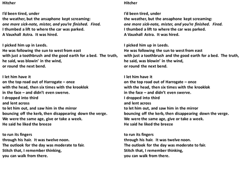 Poetry Scheme - 3 Poems - 2 Stealing & Hitcher