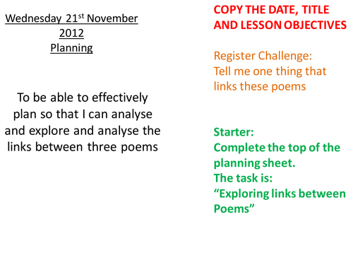 Poetry Scheme - 3 Poems - Lesson 7 Planning