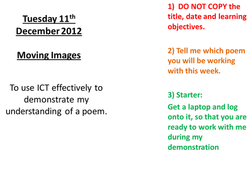 Poetry Scheme - 3 Poems - lesson 13 Filmmaking