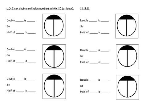 doubling and halving worksheet with ladybirds teaching resources