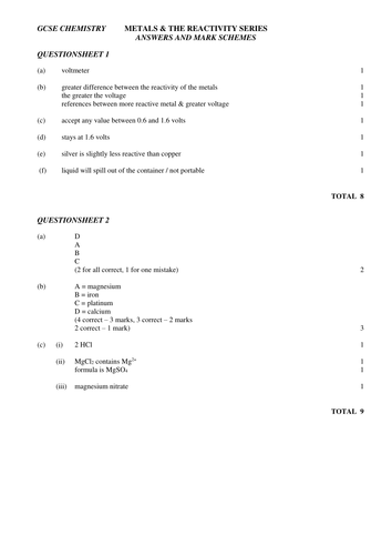 GCSE metals questions and answers