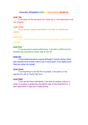 Geography Attainment Levels For Polychromatic Rend