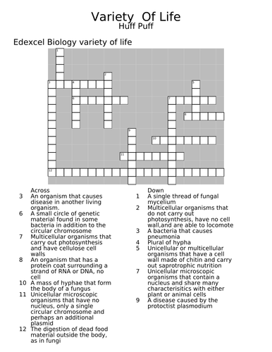 Variety of Life Crossword Teaching Resources