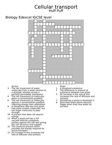 Cellular Transport Crossword puzzle
