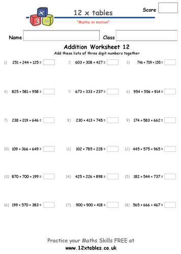 Adding lists of 1, 2 and 3 digit numbers