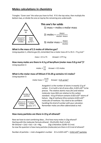 Moles calculations | Teaching Resources