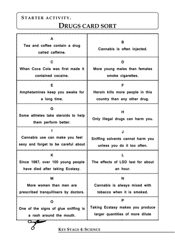 Drugs card sort starter