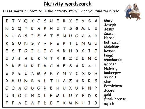 free printable worksheet job interactive studenth wordsearch for whiteboard Nativity by