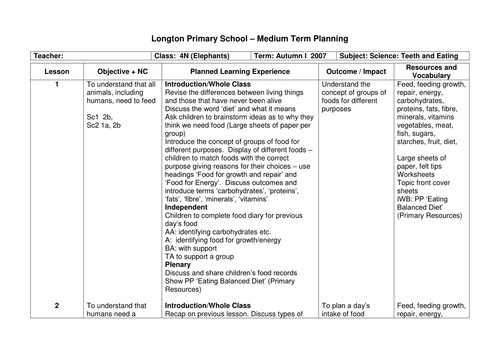 Teeth and Eating medium term plan