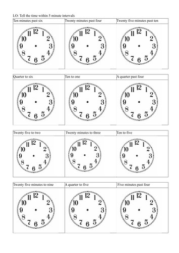 telling the time nearest 5 mins by daveorritt teaching resources