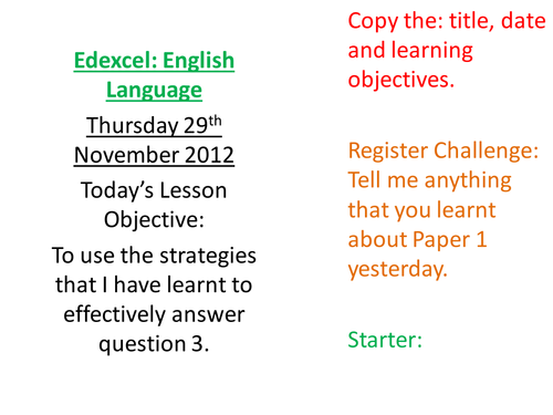 IGCSE English lessons Paper 1 Lessons 1-4