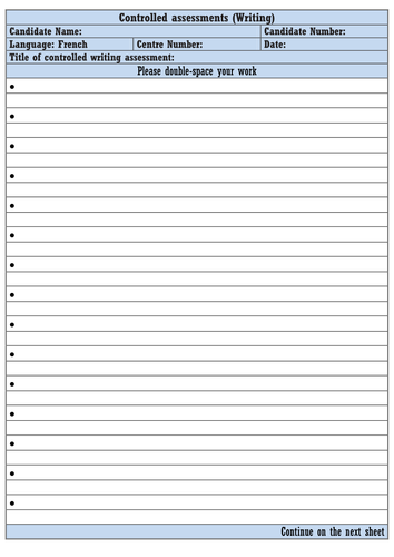 CAT WRITING SHEET - GCSE FRENCH | Teaching Resources