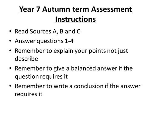 History Assessment Elizabeth 1 Year 7