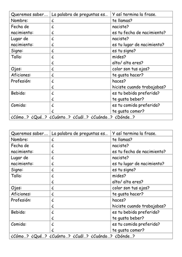 Personal information questions and models