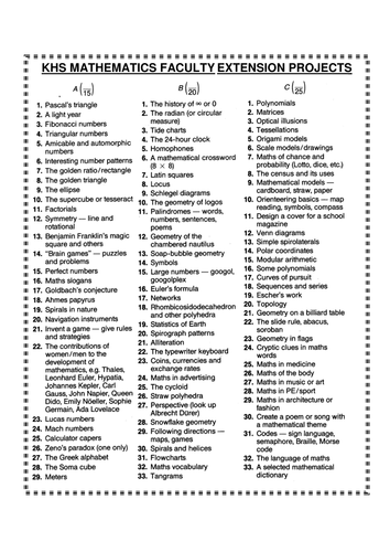 Mathematics Extension Projects