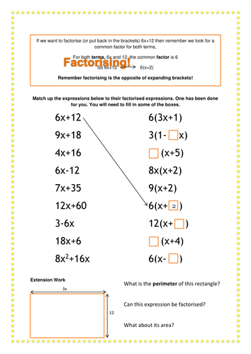 factorising worksheet tes