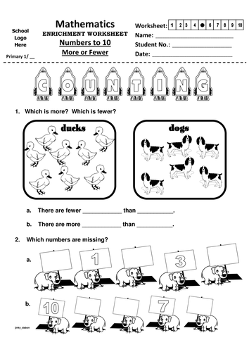 Ks1 Numbers to 10 (More or Fewer) 5 BW