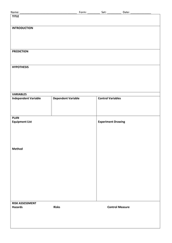 Science investigation writing frame